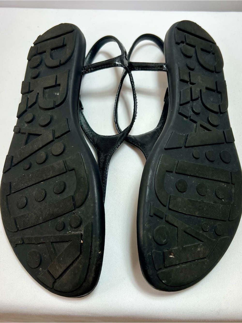 Prada Black Patent T-Strap Slingback Sandals - Picture 6 of 8